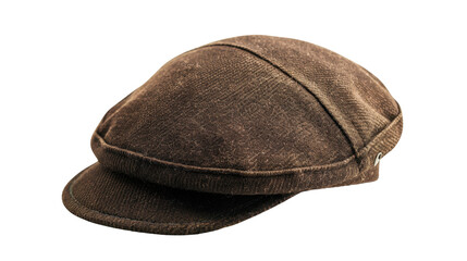 Old brown newsboy cap isolated on transparent background