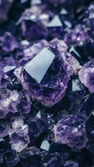 Stunning purple crystal arrangement featuring symmetry, reflection, and natural geometry in a modern, vertical composition.

