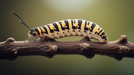 Naklejka premium Colorful caterpillar on a branch in nature.