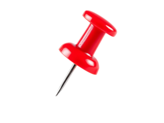 A single, bright red push pin is centered against a transparent background