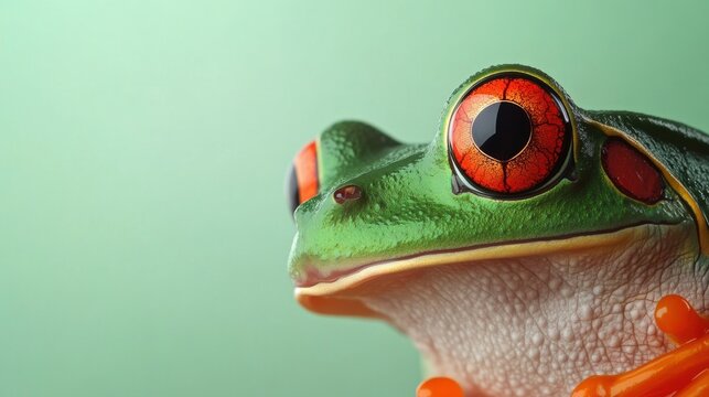 Colorful frog with striking red eyes.