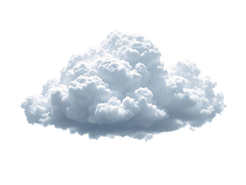 A large, fluffy cumulus cloud, rendered in soft, light gray and white tones, is isolated against a transparent background