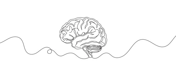 Brain continuous one line drawing. Human brain design in one line style. vector illustration.