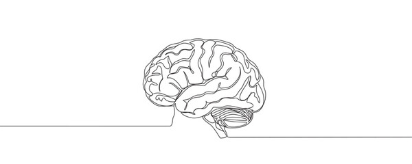 Brain continuous one line drawing. Human brain design in one line style. vector illustration.