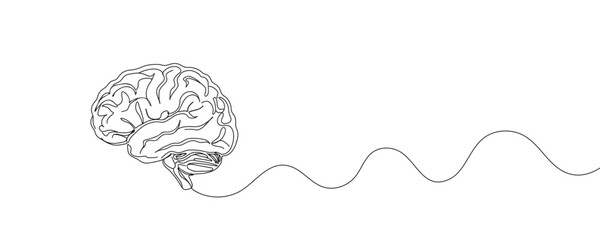Brain continuous one line drawing. Human brain design in one line style. vector illustration.