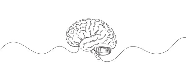 Brain continuous one line drawing. Human brain design in one line style. vector illustration.