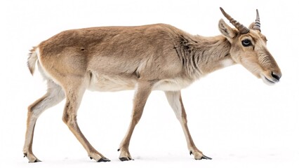 Obraz premium Saiga Antelope Full Body Profile, Isolated on White Background