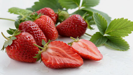Freshly Sliced Strawberries on a White Plate