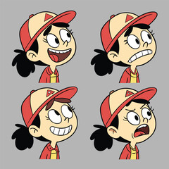 A collection of character expressions showcasing various emotions in a consistent art style.