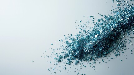 Obraz premium Close-up of a pile of small, glittery particles on a light blue background. the particles are scattered in a random, overlapping manner, creating a sense of movement and depth.