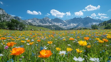 Fototapeta premium Mountain Meadow Bloom in Sunny Alps
