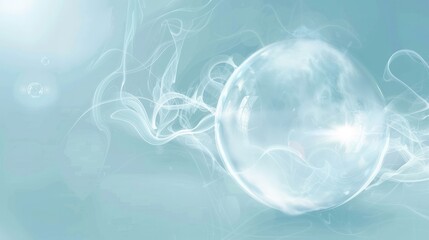 Round sphere circle shape soft white blue glowing lighting glittering curve wave flow lined striped abstract illustration clean clear transparent gloss bubble rippled relaxation simplicity.
