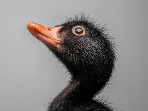 Cute duckling portrait with fluffy feathers.