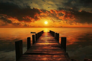 Fototapeta premium Maracaibo Sunrise: Majestic Bridge Overlooking Heaven's Colorful Sky Reflection