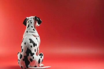 Dalmatian Dog Sitting on Red Background in Classic Pose