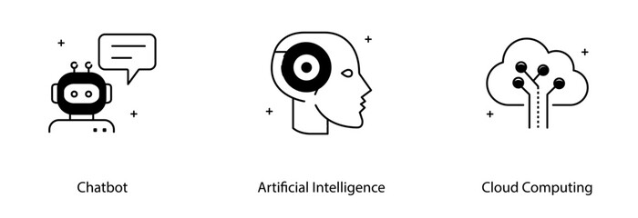 Obraz premium Chatbot AI Cloud Computing Virtual Assistant Technology Digital Network Vector Icon Set