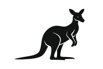Minimalist Silhouette of Standing Kangaroo with Focused Gaze on Isolated White Background