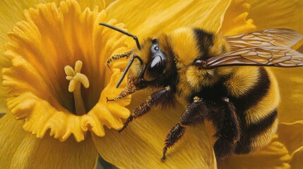 Bee on vibrant flower close-up