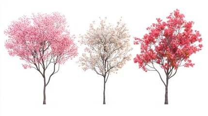 Obraz premium Mask Available. Three-Dimensional Botanical Garden Design with Bloom Trees on Beautiful White Background