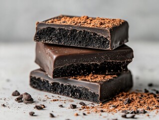 Delicious stacked chocolate bars on a surface.