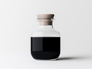 Elegant black liquid in a glass bottle.