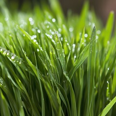 Obraz premium Nurturing growth dew-kissed grass blades in a lush landscape nature photography tranquil environment close-up view
