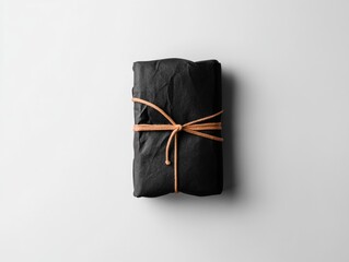 Elegant gift wrapped in black paper with string.