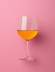 Elegant glass of yellow drink on pink background