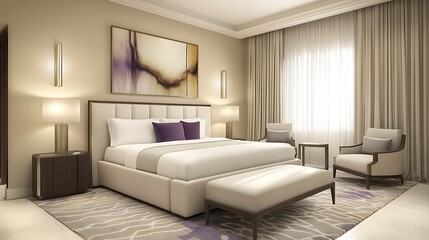 Luxury Modern Bedroom Interior with Futuristic Design, Elegant Furniture, Soft Lighting, and Cozy Minimalist Decor