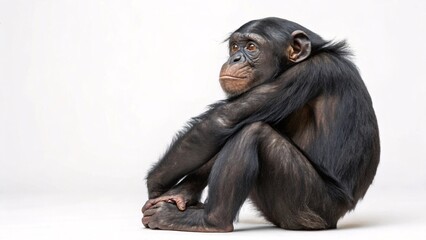 Naklejka premium Adorable Bonobo Ape Sitting, Full Body, Isolated on White Background