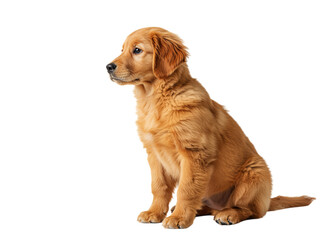 Obraz premium A charming golden retriever puppy sits attentively, looking off to the side