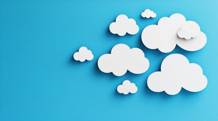 Creative cloud designs white paper clouds against bright blue background digital artwork minimalist