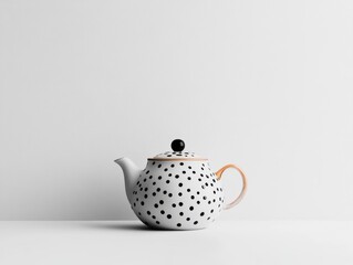 Elegant teapot with polka dots on a minimal background.