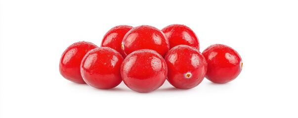 Red cranberries grouped together on a clean white background representing healthy antioxidant fruit in high-resolution closeup