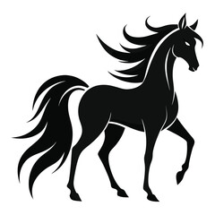 Obraz premium Stylish Black Horse Silhouette with Flowing Mane, Animal Icon, Isolated on White