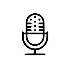 Microphone Icon: Simple bold line art of a microphone on a stand Symbolizes audio voice recording broadcasting and communication technology