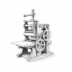 Ancient Printing Press: A detailed illustration showcasing an antique printing press, a symbol of the genesis of mass communication and literature.