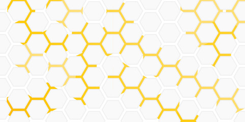 Abstract Hexagon white background , orange light and shadow. Abstract background design with white hexagon and orange light. Abstract. Hexagon. Vector.