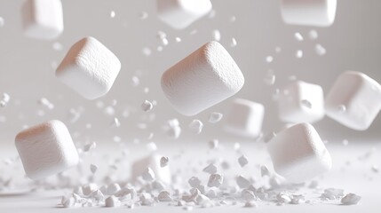  Falling Marshmallow Isolated on White Background - Full Depth of Field