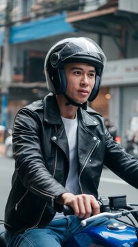 Young asian man repring motorbike