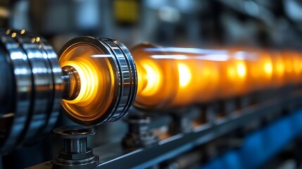 Obraz premium Molten glass tubing production line.