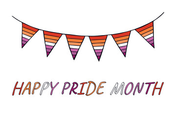 Obraz premium Colorful garland Lesbian pride flag Happy pride day LGBTQIA community Pride Month Vector hand drawn doodle for posters, stickers, logo, cards