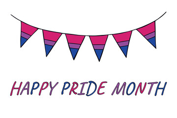 Obraz premium Colorful garland Bisexual pride flag Happy pride day LGBTQIA community Pride Month Vector hand drawn doodle for posters, stickers, logo, cards