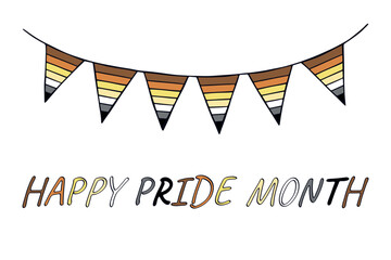 Obraz premium Colorful garland Bear brotherhood pride flag Happy pride day LGBTQIA community Pride Month Vector hand drawn doodle for posters, stickers, logo, cards