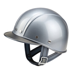 Fototapeta premium sleek, metallic silver safety helmet with glossy finish and adjustable chin strap, designed for protection and style. helmet features minimalist design with ventilation holes