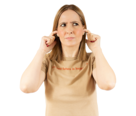 Young beautiful woman wearing casual shirt standing over isolated transparent background covering ears with fingers. Deaf concept. PNG transparent