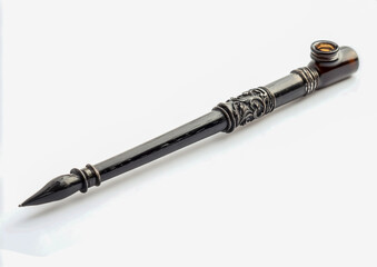 Beautiful quill pen with an ink bottle, isolated on a white background