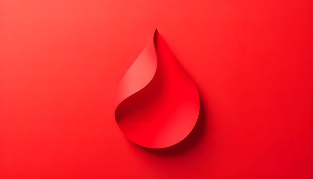 A minimalist paper-cut style blood drop on a bold red background, symbolizing donation, health awareness, or medical themes