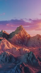Naklejka premium Landscape of mountns and sky sunrise or sunset agnst the backdrop of a mountn 3d render
