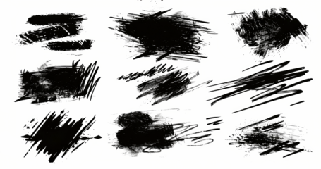 A collection of dynamic black brush strokes illustrating expressive art with bold lines and varying textures.